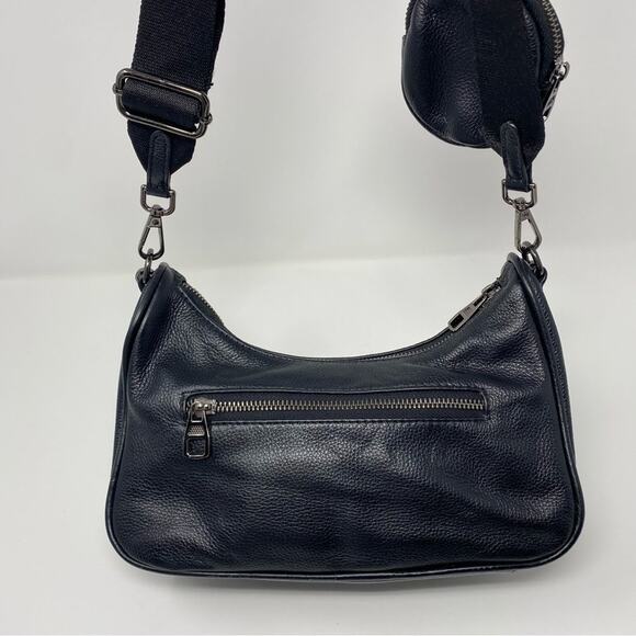 Black Faux Leather 2 in 1 Adjustable + Chain Straps Crossbody Shoulder Bag - Picture 14 of 15